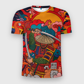 Мужская футболка 3D Slim с принтом Сон Самурая в Екатеринбурге, 100% полиэстер с улучшенными характеристиками | приталенный силуэт, круглая горловина, широкие плечи, сужается к линии бедра | japan | sakura | samurai | графика | иллюстрация | сакура | самурай | япония