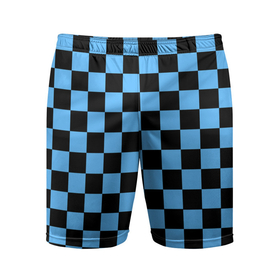Мужские шорты спортивные с принтом Шахматная доска   Синяя ,  |  | в клетку | квадрат | квадратики | синий | шахматный принт | шахматы | шашки