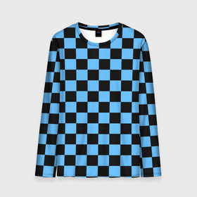 Мужской лонгслив 3D с принтом Шахматная доска   Синяя , 100% полиэстер | длинные рукава, круглый вырез горловины, полуприлегающий силуэт | в клетку | квадрат | квадратики | синий | шахматный принт | шахматы | шашки