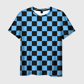 Мужская футболка 3D с принтом Шахматная доска   Синяя , 100% полиэфир | прямой крой, круглый вырез горловины, длина до линии бедер | Тематика изображения на принте: в клетку | квадрат | квадратики | синий | шахматный принт | шахматы | шашки