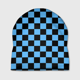 Шапка 3D с принтом Шахматная доска   Синяя , 100% полиэстер | универсальный размер, печать по всей поверхности изделия | в клетку | квадрат | квадратики | синий | шахматный принт | шахматы | шашки