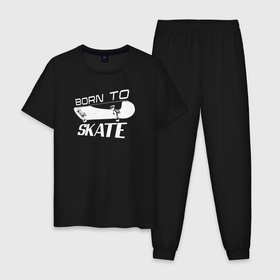 Мужская пижама хлопок с принтом Рожденный кататься на коньках в Белгороде, 100% хлопок | брюки и футболка прямого кроя, без карманов, на брюках мягкая резинка на поясе и по низу штанин
 | Тематика изображения на принте: board | extreme | skate | skateboard | skateboarder | skateboarding | доска | скейт | скейтборд | скейтбординг | скейтбордист | экстрим