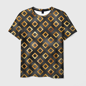 Мужская футболка 3D с принтом Ромбы золотого цвета , 100% полиэфир | прямой крой, круглый вырез горловины, длина до линии бедер | Тематика изображения на принте: абстракция | золото | квадраты | ромб | ромбики | ромбы