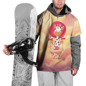 Накидка на куртку 3D с принтом Жираф на воздушном шаре в Кировске, 100% полиэстер |  | Тематика изображения на принте: воздушный шар | жираф | закат | небо | шар