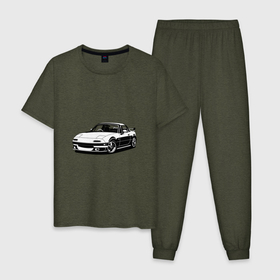 Мужская пижама хлопок с принтом Mazda MX 5 в Санкт-Петербурге, 100% хлопок | брюки и футболка прямого кроя, без карманов, на брюках мягкая резинка на поясе и по низу штанин
 | art | auto | blackandwhite | car | design | illustrator | jdm | mazda | mx5