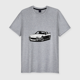 Мужская футболка хлопок Slim с принтом Mazda MX 5 в Кировске, 92% хлопок, 8% лайкра | приталенный силуэт, круглый вырез ворота, длина до линии бедра, короткий рукав | art | auto | blackandwhite | car | design | illustrator | jdm | mazda | mx5