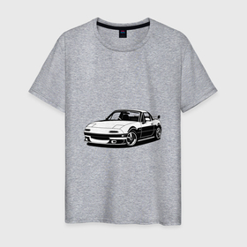 Мужская футболка хлопок с принтом Mazda MX 5 в Петрозаводске, 100% хлопок | прямой крой, круглый вырез горловины, длина до линии бедер, слегка спущенное плечо. | art | auto | blackandwhite | car | design | illustrator | jdm | mazda | mx5