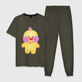 Мужская пижама хлопок с принтом lalafanfan веселая желтая в Новосибирске, 100% хлопок | брюки и футболка прямого кроя, без карманов, на брюках мягкая резинка на поясе и по низу штанин
 | duck | lalafanfan | в южной корее | желтая утка | корея | лалафанфан | утка