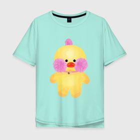 Мужская футболка хлопок Oversize с принтом lalafanfan веселая желтая в Санкт-Петербурге, 100% хлопок | свободный крой, круглый ворот, “спинка” длиннее передней части | duck | lalafanfan | в южной корее | желтая утка | корея | лалафанфан | утка