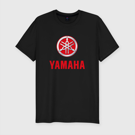 Мужская футболка хлопок Slim с принтом Yamaha Логотип Ямаха в Новосибирске, 92% хлопок, 8% лайкра | приталенный силуэт, круглый вырез ворота, длина до линии бедра, короткий рукав | auto | logo | moto | moto gp | moto sport | motor | motosport | symbol | yamaha | yzf | авто | автомобиль | байк | байкер | гонки | знак | лого | логотип | логотипы | марка | машина | мото | мото спорт | мотоспорт | мотоцикл | мотоциклист