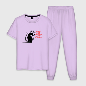 Мужская пижама хлопок с принтом граффити крыса в Тюмени, 100% хлопок | брюки и футболка прямого кроя, без карманов, на брюках мягкая резинка на поясе и по низу штанин
 | Тематика изображения на принте: banksy | бэнкси | граффити | крыса | стрит арт | художник