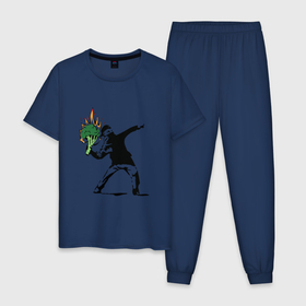Мужская пижама хлопок с принтом Banksy веган в Курске, 100% хлопок | брюки и футболка прямого кроя, без карманов, на брюках мягкая резинка на поясе и по низу штанин
 | banksy | бэнкси | веган | граффити | искусство | стритарт