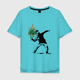 Мужская футболка хлопок Oversize с принтом Banksy веган в Кировске, 100% хлопок | свободный крой, круглый ворот, “спинка” длиннее передней части | banksy | бэнкси | веган | граффити | искусство | стритарт