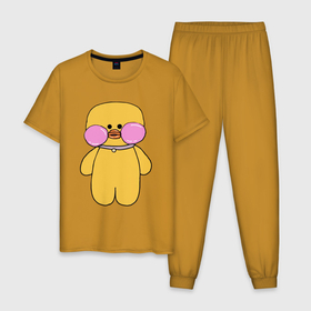 Мужская пижама хлопок с принтом Lalafanfan веселый желтый в Новосибирске, 100% хлопок | брюки и футболка прямого кроя, без карманов, на брюках мягкая резинка на поясе и по низу штанин
 | duck | lalafanfan | lalafanfan duck | веселая утка | лалафанфан | утка