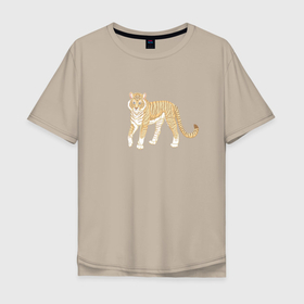 Мужская футболка хлопок Oversize с принтом Тигр, символ 2022 в Петрозаводске, 100% хлопок | свободный крой, круглый ворот, “спинка” длиннее передней части | 1962 | 1974 | 1986 | 1998 | 2010 | 2022 | зверь | кот | полосатый | тигр