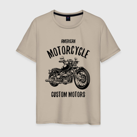 Мужская футболка хлопок с принтом American Motorcycle в Петрозаводске, 100% хлопок | прямой крой, круглый вырез горловины, длина до линии бедер, слегка спущенное плечо. | engine | motorcycle | usa | wheels | двигатель | колёса | мотоцикл | сша
