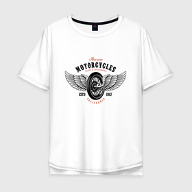 Мужская футболка хлопок Oversize с принтом Motorcycle   Parts and Accessories в Новосибирске, 100% хлопок | свободный крой, круглый ворот, “спинка” длиннее передней части | california | motorcycle | usa | wheel | wings | калифорния | колесо | крылья | сша