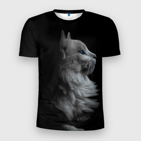 Мужская футболка 3D Slim с принтом Кошатникам в Екатеринбурге, 100% полиэстер с улучшенными характеристиками | приталенный силуэт, круглая горловина, широкие плечи, сужается к линии бедра | животное | кот | кошатник | кошка | силуэт | силуэт кота