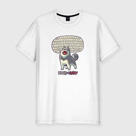 Мужская футболка хлопок Slim с принтом Mood: Husky в Новосибирске, 92% хлопок, 8% лайкра | приталенный силуэт, круглый вырез ворота, длина до линии бедра, короткий рукав | dog | ааа | комикс | крик | милый | паника | пес | режим | северный | собака | тревожная | хаски | шок | щенок | я в порядке
