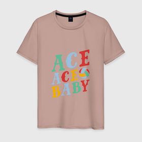 Мужская футболка хлопок с принтом Ace Ace Baby в Новосибирске, 100% хлопок | прямой крой, круглый вырез горловины, длина до линии бедер, слегка спущенное плечо. | game | sport | volley | volleyball | волейбол | волейболист | волейболистка | игра | мяч | пальма | пляж | спорт | спортсмен