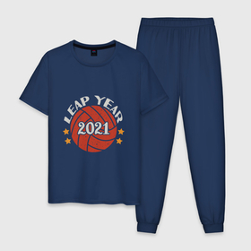 Мужская пижама хлопок с принтом Leap Year , 100% хлопок | брюки и футболка прямого кроя, без карманов, на брюках мягкая резинка на поясе и по низу штанин
 | game | sport | volley | volleyball | волейбол | волейболист | волейболистка | игра | мяч | пальма | пляж | спорт | спортсмен