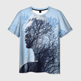 Мужская футболка 3D с принтом Нежность весны в Тюмени, 100% полиэфир | прямой крой, круглый вырез горловины, длина до линии бедер | Тематика изображения на принте: весна | девушка | деревтя | нежность | природа | профиль | холод