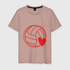 Мужская футболка хлопок с принтом Сердечко Волейбола в Новосибирске, 100% хлопок | прямой крой, круглый вырез горловины, длина до линии бедер, слегка спущенное плечо. | game | sport | volley | volleyball | волейбол | волейболист | волейболистка | игра | мяч | пальма | пляж | спорт | спортсмен