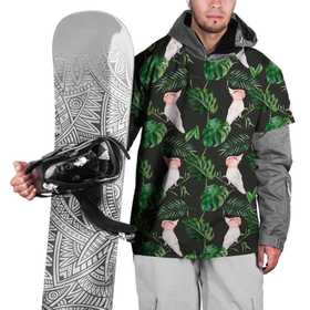 Накидка на куртку 3D с принтом Белые попугаи и листья в Петрозаводске, 100% полиэстер |  | африка | зелень | листья | попугаи | попугай | птицы