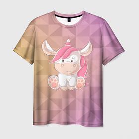 Мужская футболка 3D с принтом Единорог с розовыми волосами в Белгороде, 100% полиэфир | прямой крой, круглый вырез горловины, длина до линии бедер | детский | единорог | лошадка | пони | розовые волосы