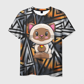 Мужская футболка 3D с принтом милый пятнистый котенок в Тюмени, 100% полиэфир | прямой крой, круглый вырез горловины, длина до линии бедер | Тематика изображения на принте: кот | котенок | котик | кошка | пятнистый кот