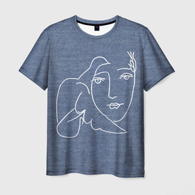 Мужская футболка 3D с принтом Лицо Мира Пабло Пикассо 3D в Курске, 100% полиэфир | прямой крой, круглый вырез горловины, длина до линии бедер | Тематика изображения на принте: no war | peace | голубь | за мир | лицо | мир | мира | нет войне | пабло пикассо | пикассо
