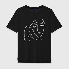 Мужская футболка хлопок Oversize с принтом Лицо Мира Пабло Пикассо в Тюмени, 100% хлопок | свободный крой, круглый ворот, “спинка” длиннее передней части | no war | peace | голубь | за мир | лицо | мир | мира | пабло пикассо | пикассо