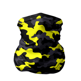 Бандана-труба 3D с принтом Камуфляж Чёрно Жёлтый , 100% полиэстер, ткань с особыми свойствами — Activecool | плотность 150‒180 г/м2; хорошо тянется, но сохраняет форму | Тематика изображения на принте: black | camo | yellow | жёлтый | камуфляж | сamouflage | чёрный