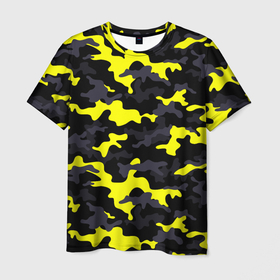 Мужская футболка 3D с принтом Камуфляж Чёрно Жёлтый в Белгороде, 100% полиэфир | прямой крой, круглый вырез горловины, длина до линии бедер | black | camo | yellow | жёлтый | камуфляж | сamouflage | чёрный