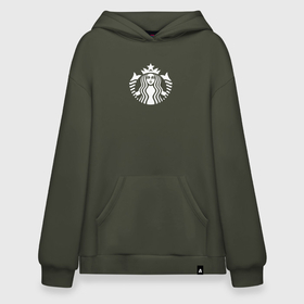 Худи SuperOversize хлопок с принтом Starbucks Coffee лого в Тюмени, 70% хлопок, 30% полиэстер, мягкий начес внутри | карман-кенгуру, эластичная резинка на манжетах и по нижней кромке, двухслойный капюшон
 | logo | starbucks | starbucks coffee | кофе | лого | старбакс | старбакс кофе