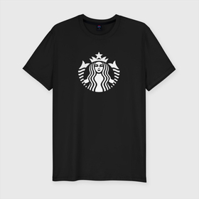 Мужская футболка хлопок Slim с принтом Starbucks Coffee лого в Рязани, 92% хлопок, 8% лайкра | приталенный силуэт, круглый вырез ворота, длина до линии бедра, короткий рукав | logo | starbucks | starbucks coffee | кофе | лого | старбакс | старбакс кофе