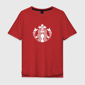 Мужская футболка хлопок Oversize с принтом Starbucks Coffee лого в Петрозаводске, 100% хлопок | свободный крой, круглый ворот, “спинка” длиннее передней части | logo | starbucks | starbucks coffee | кофе | лого | старбакс | старбакс кофе