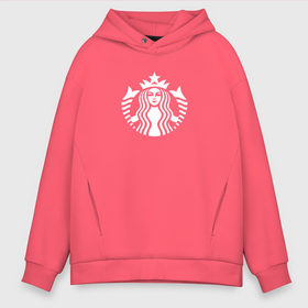 Мужское худи Oversize хлопок с принтом Starbucks Coffee лого в Тюмени, френч-терри — 70% хлопок, 30% полиэстер. Мягкий теплый начес внутри —100% хлопок | боковые карманы, эластичные манжеты и нижняя кромка, капюшон на магнитной кнопке | logo | starbucks | starbucks coffee | кофе | лого | старбакс | старбакс кофе