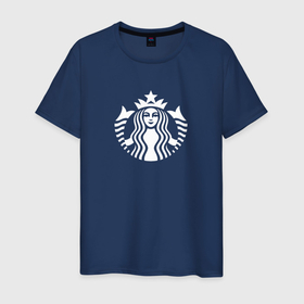 Мужская футболка хлопок с принтом Starbucks Coffee лого в Петрозаводске, 100% хлопок | прямой крой, круглый вырез горловины, длина до линии бедер, слегка спущенное плечо. | logo | starbucks | starbucks coffee | кофе | лого | старбакс | старбакс кофе