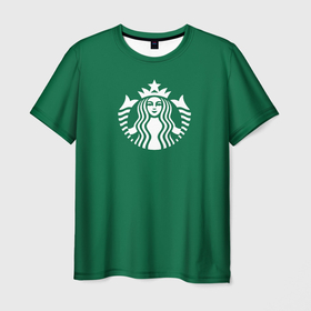 Мужская футболка 3D с принтом Старбакс кофе в Петрозаводске, 100% полиэфир | прямой крой, круглый вырез горловины, длина до линии бедер | Тематика изображения на принте: logo | starbucks | starbucks coffee | кофе | лого | старбакс | старбакс кофе