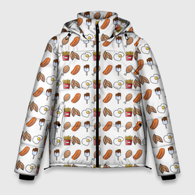 Мужская зимняя куртка 3D с принтом Фастфуд паттерн в Екатеринбурге, верх — 100% полиэстер; подкладка — 100% полиэстер; утеплитель — 100% полиэстер | длина ниже бедра, свободный силуэт Оверсайз. Есть воротник-стойка, отстегивающийся капюшон и ветрозащитная планка. 

Боковые карманы с листочкой на кнопках и внутренний карман на молнии. | вкусно | вкусняшка | вкусняшки | вредно | глазунья | еда | картошка | картошка фри | курица | макдак | макдональдс | мороженое | обед | пицца | сосиска | фастфуд | хотдог | яичница | яйцо