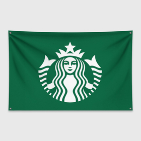 Флаг-баннер с принтом Starbucks Coffee лого в Петрозаводске, 100% полиэстер | размер 67 х 109 см, плотность ткани — 95 г/м2; по краям флага есть четыре люверса для крепления | 