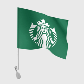 Флаг для автомобиля с принтом Starbucks Coffee лого в Петрозаводске, 100% полиэстер | Размер: 30*21 см | 