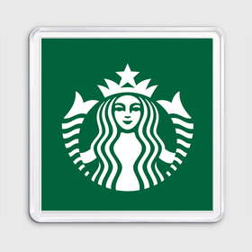 Магнит 55*55 с принтом Starbucks Coffee лого в Тюмени, Пластик | Размер: 65*65 мм; Размер печати: 55*55 мм | 