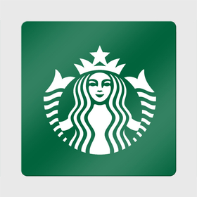 Магнит виниловый Квадрат с принтом Starbucks Coffee лого в Тюмени, полимерный материал с магнитным слоем | размер 9*9 см, закругленные углы | 