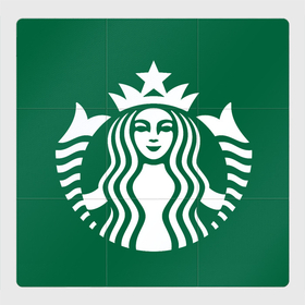 Магнитный плакат 3Х3 с принтом Starbucks Coffee лого в Тюмени, Полимерный материал с магнитным слоем | 9 деталей размером 9*9 см | 