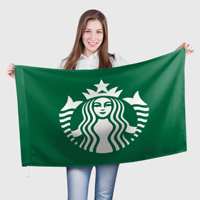Флаг 3D с принтом Starbucks Coffee лого в Петрозаводске, 100% полиэстер | плотность ткани — 95 г/м2, размер — 67 х 109 см. Принт наносится с одной стороны | 