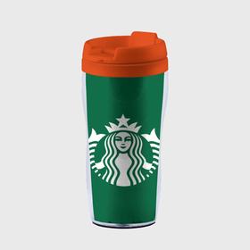 Термокружка-непроливайка с принтом Лого Starbucks Coffee в Тюмени, внутренняя часть — пищевой пластик, наружная часть — прозрачный пластик, между ними — полиграфическая вставка с рисунком | объем — 350 мл, герметичная крышка | 