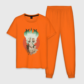 Мужская пижама хлопок с принтом Senkuu art в Курске, 100% хлопок | брюки и футболка прямого кроя, без карманов, на брюках мягкая резинка на поясе и по низу штанин
 | anime | dr stone | senkuu ishigami | аниме | анимэ | доктор стоун | сэнку ишигами