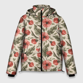 Мужская зимняя куртка 3D с принтом Ретро цветы в Курске, верх — 100% полиэстер; подкладка — 100% полиэстер; утеплитель — 100% полиэстер | длина ниже бедра, свободный силуэт Оверсайз. Есть воротник-стойка, отстегивающийся капюшон и ветрозащитная планка. 

Боковые карманы с листочкой на кнопках и внутренний карман на молнии. | Тематика изображения на принте: flowers | классика | паттерн | цветочки | цветы